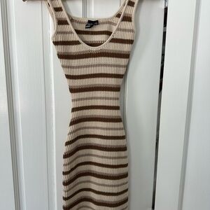 Windsor Cream and Brown Striped Ribbed Midi Dress